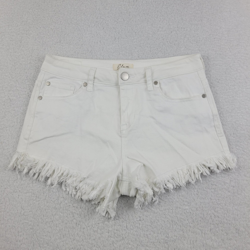 Elan Shorts Womens Medium Frayed Hem High Rise Distressed Denim Jean Summer